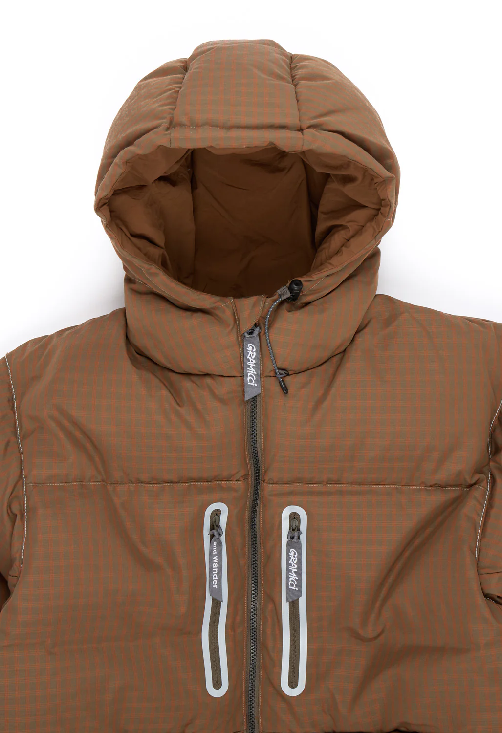 and wander x Gramicci Men's Wool Check Down Jacket - Orange - Image 3