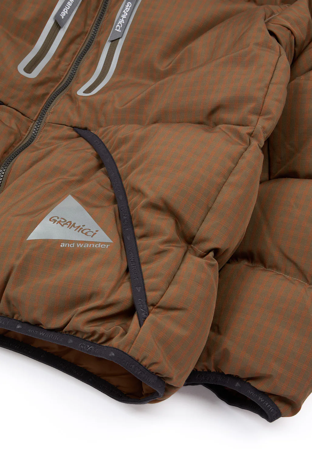 and wander x Gramicci Men's Wool Check Down Jacket - Orange - Image 5