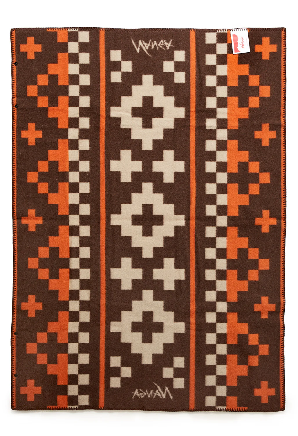 Nanga Checker and Cross Folk Blanket - Orange - Image 2