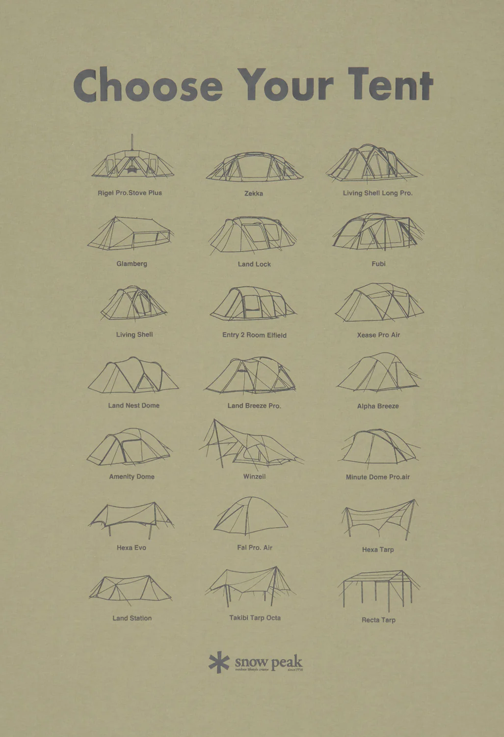 Snow Peak Choose Your Tent T-Shirt - Olive - Image 4