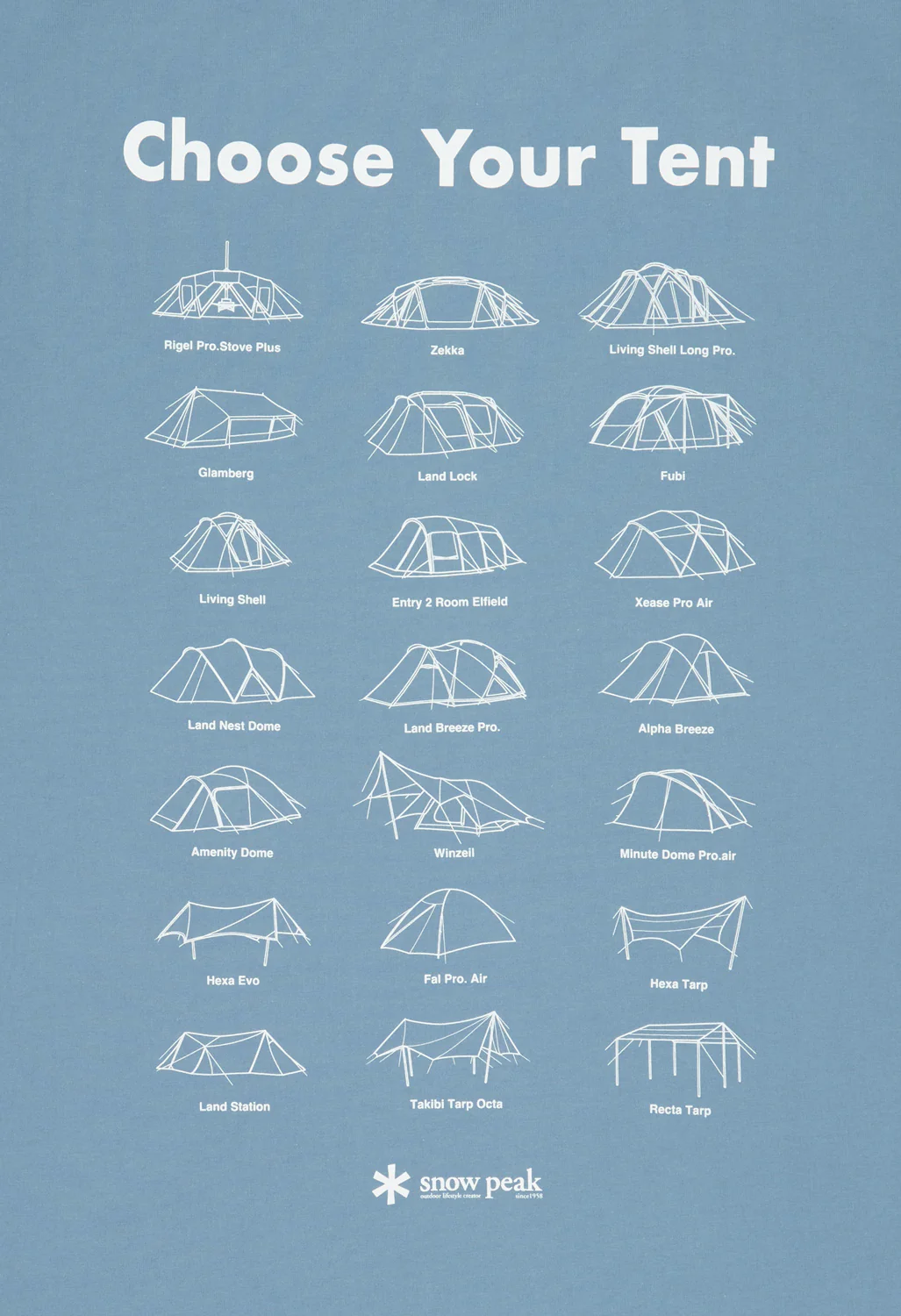 Snow Peak Choose Your Tent T-Shirt - Slate Blue - Image 4
