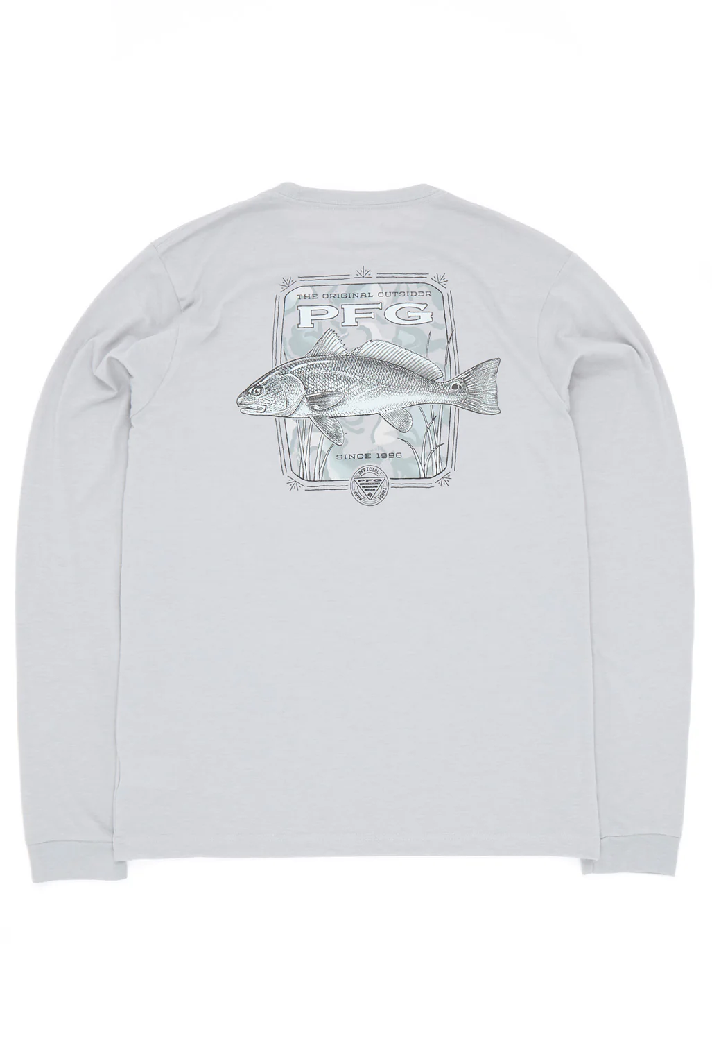Columbia Men's PFG Uncharted Graphic Long Sleeve T-Shirt - Cool Grey Heather, Redfish Swamplands