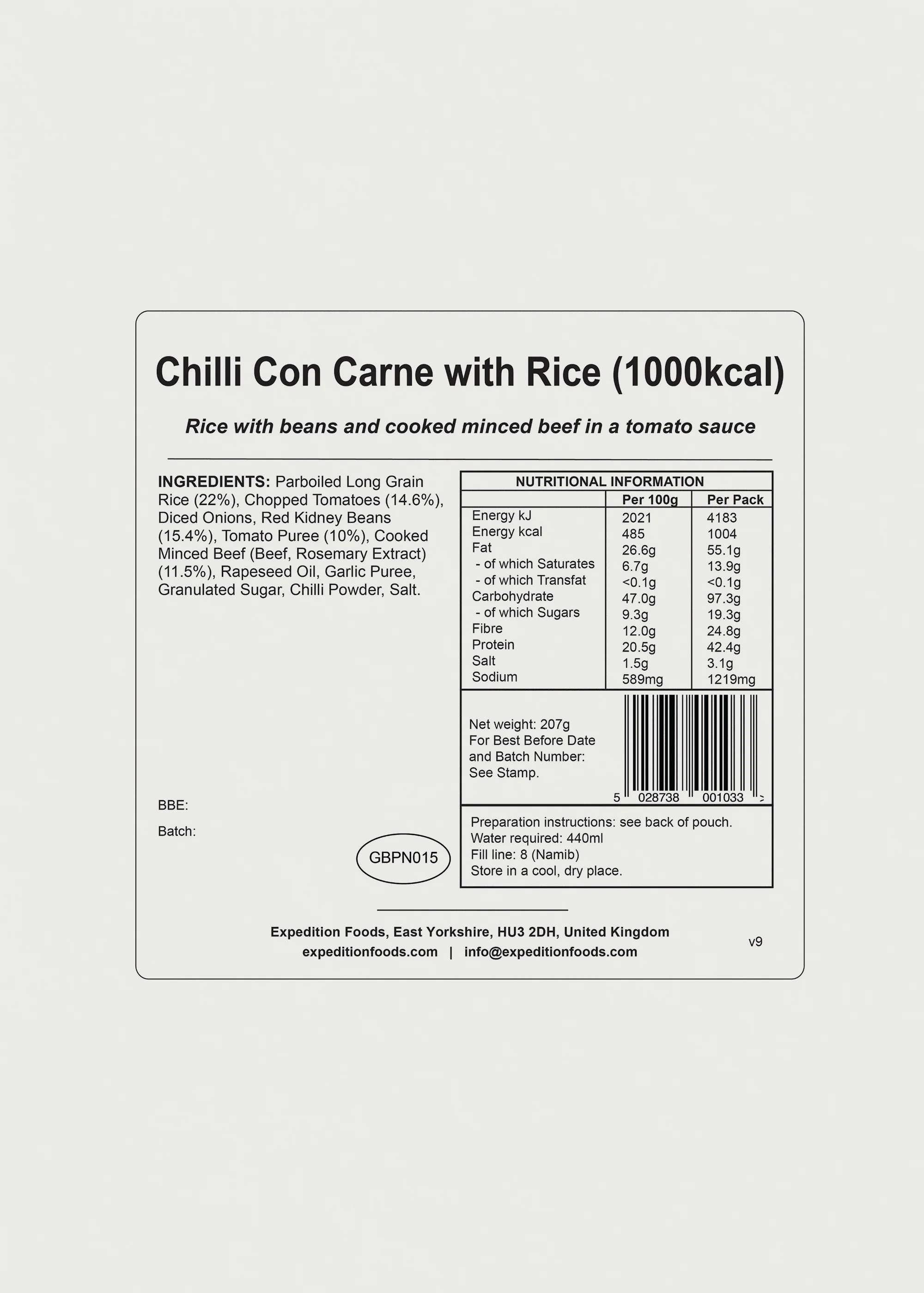 Expedition Foods Chilli Con Carne with Rice - 1000 kcal - Image 3