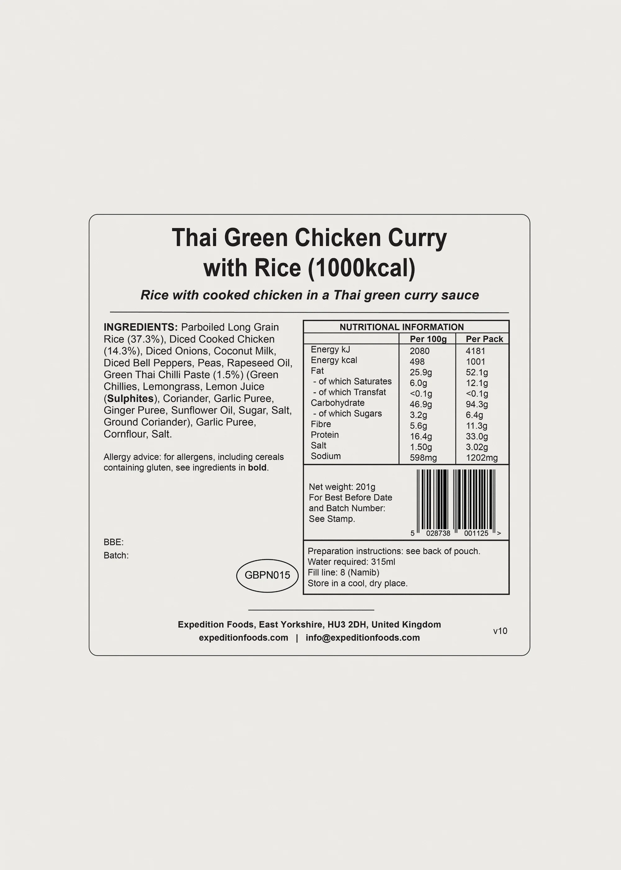 Expedition Foods Thai Green Chicken Curry with Rice - 1000 kcal - Image 3