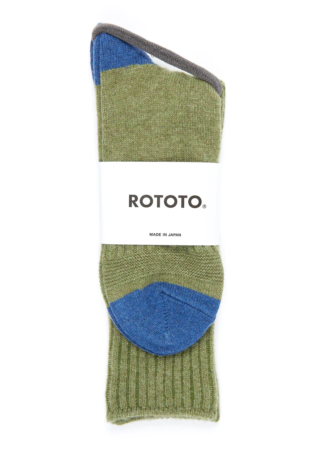 ROTOTO Guernsey Pattern Crew Socks - Mid Green / Blue - Image 2