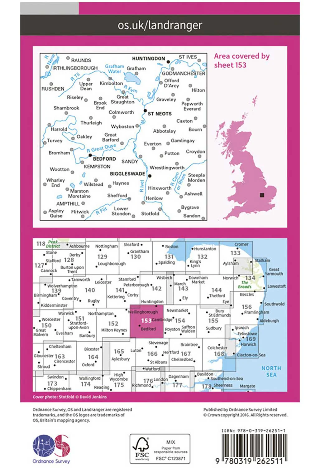 Ordnance Survey Bedford, Huntingdon, St Neots & Biggleswade - Landranger 153 Map - Image 3