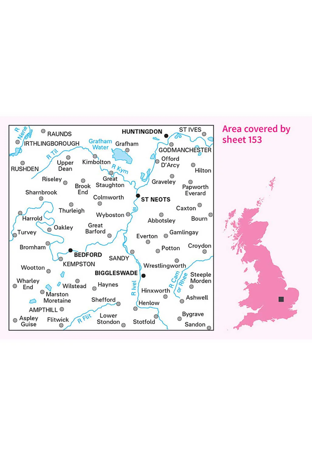 Ordnance Survey Bedford, Huntingdon, St Neots & Biggleswade - Landranger 153 Map - Image 5