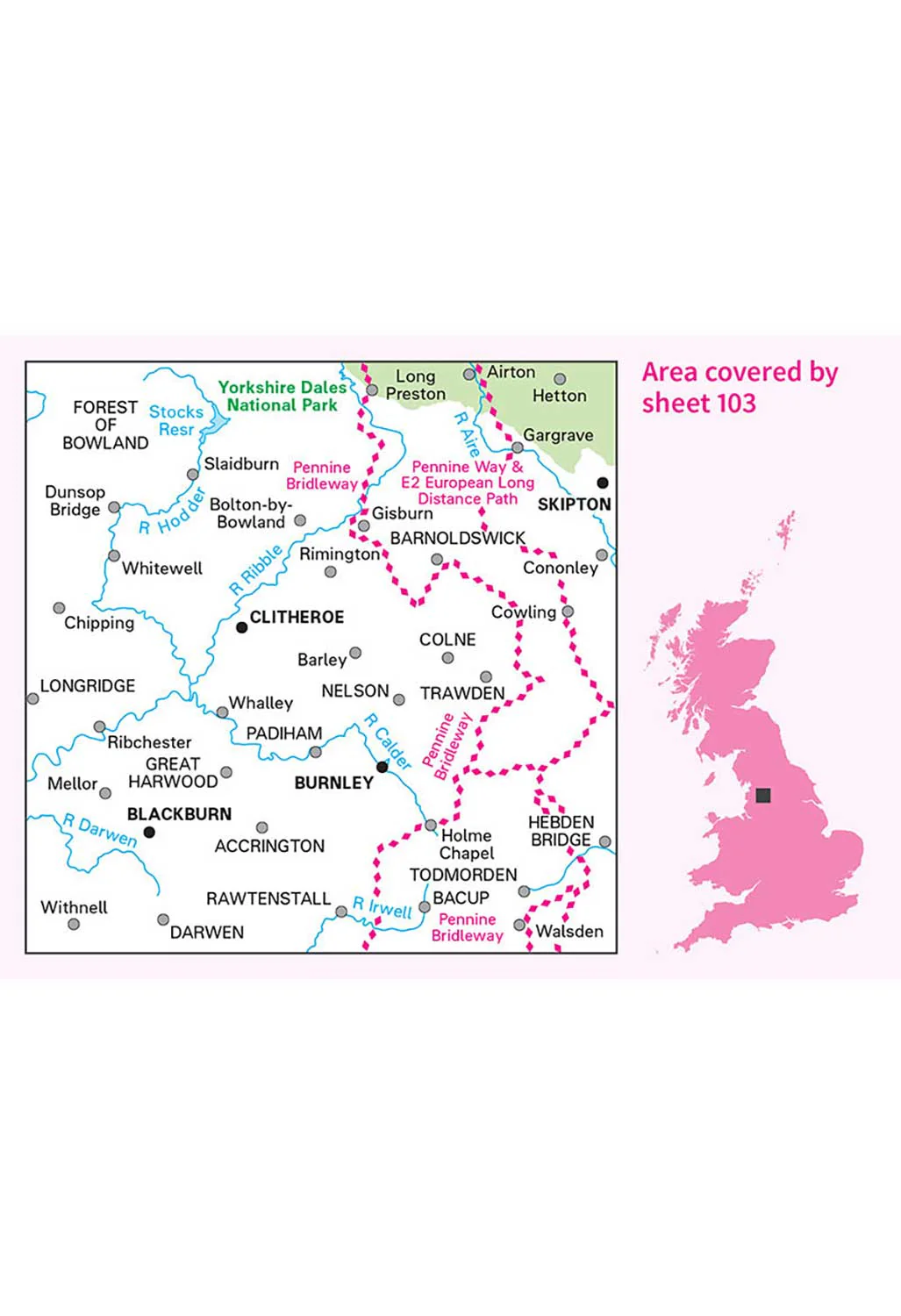 Ordnance Survey Blackburn, Burnley, Clitheroe & Skipton - Landranger 103 Map - Image 5