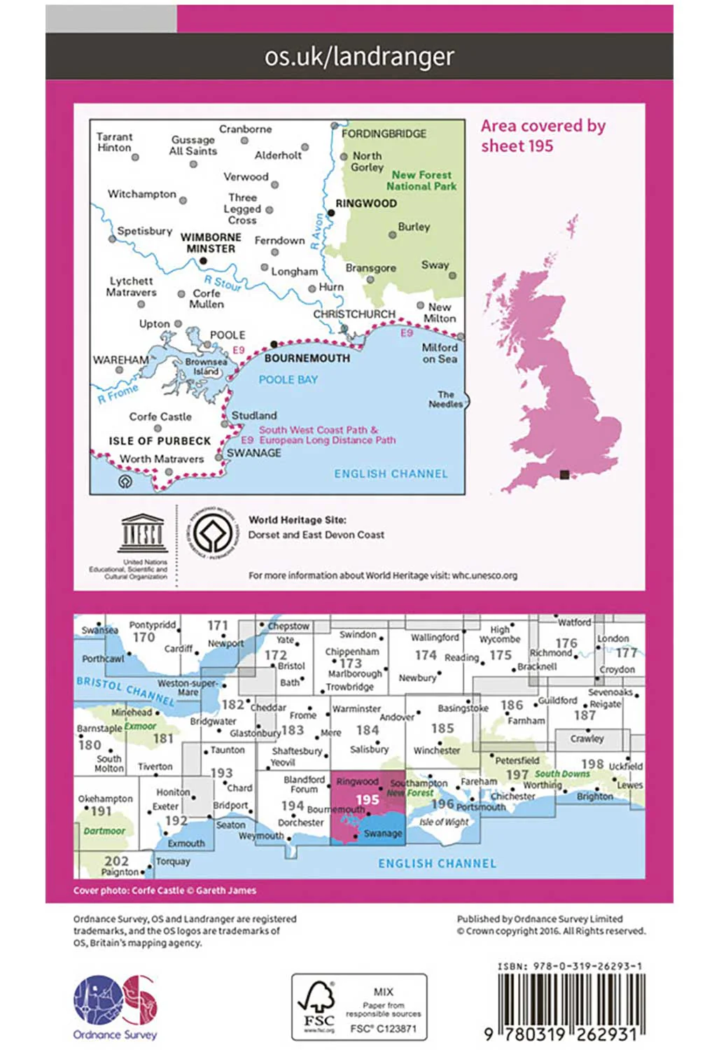 Ordnance Survey Bournemouth, Purbeck, Wimborne Minster & Ringwood - Landranger 195 Map - Image 2