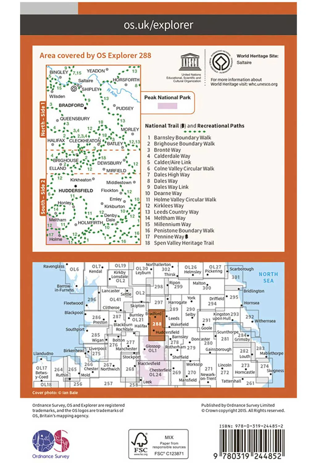 Ordnance Survey Bradford & Huddersfield East Calderdale - OS Explorer 288 Map - Image 2