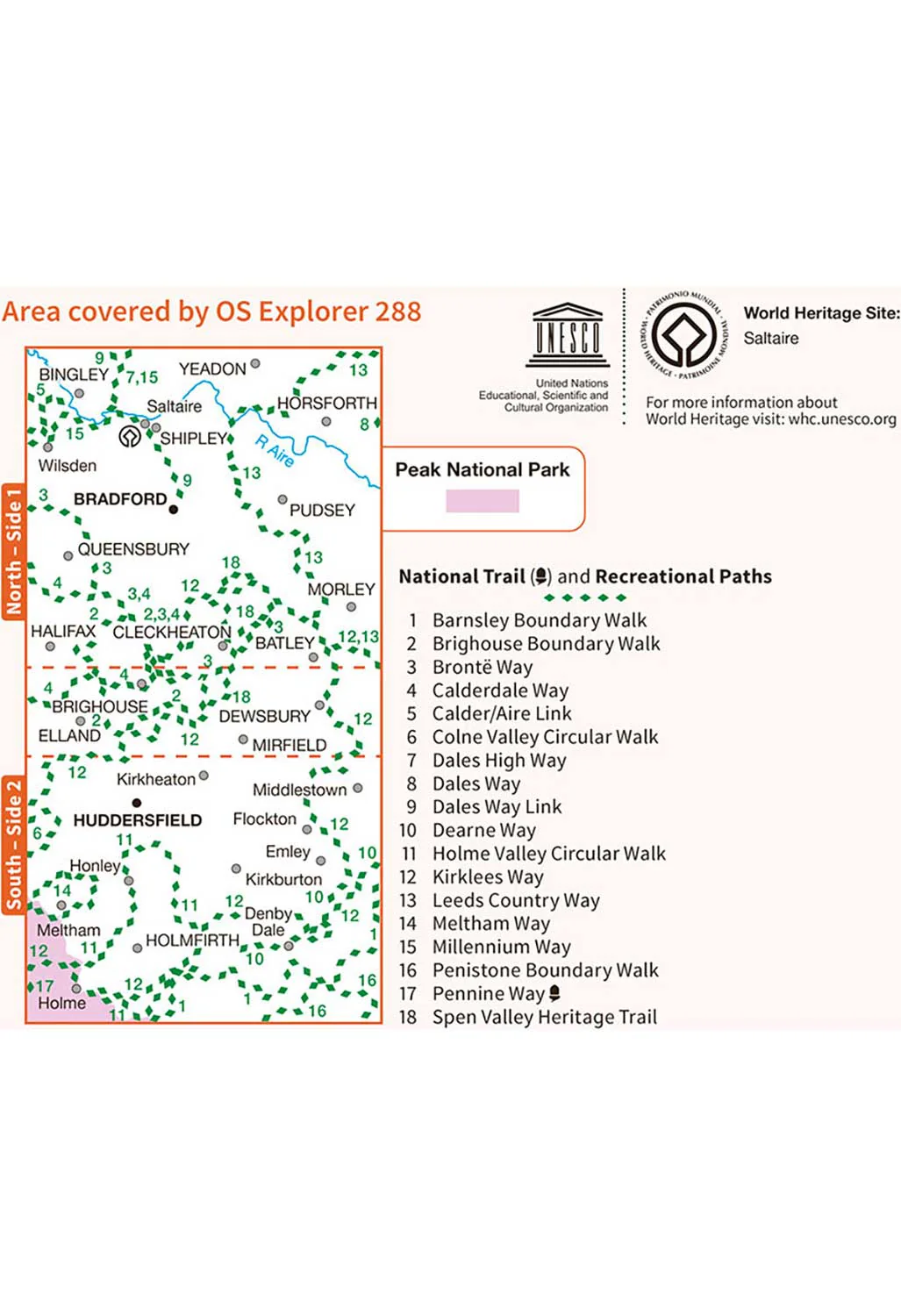 Ordnance Survey Bradford & Huddersfield East Calderdale - OS Explorer 288 Map - Image 3