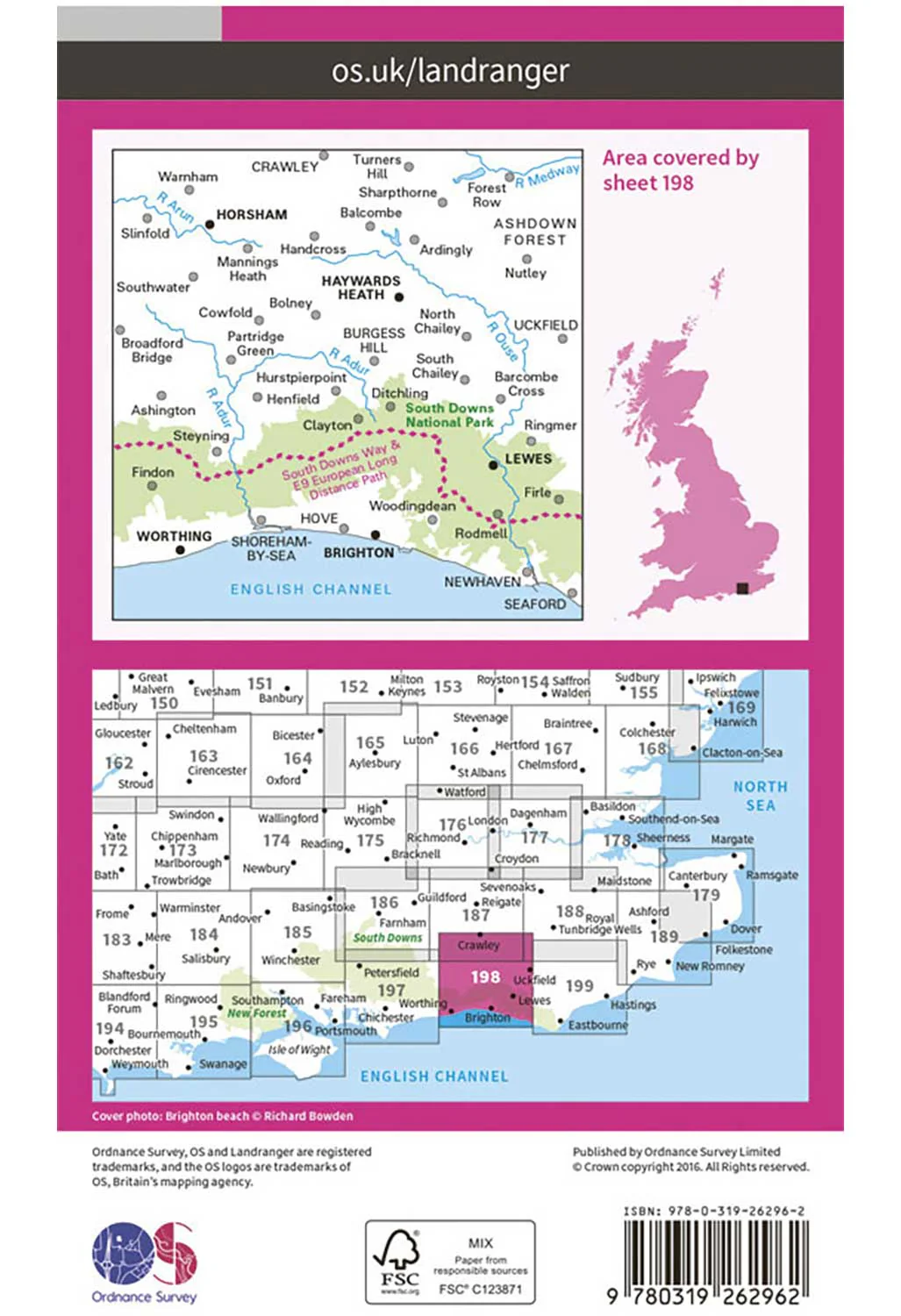 Ordnance Survey Brighton, Lewes & Haywards Heath - Landranger 198 Map - Image 2