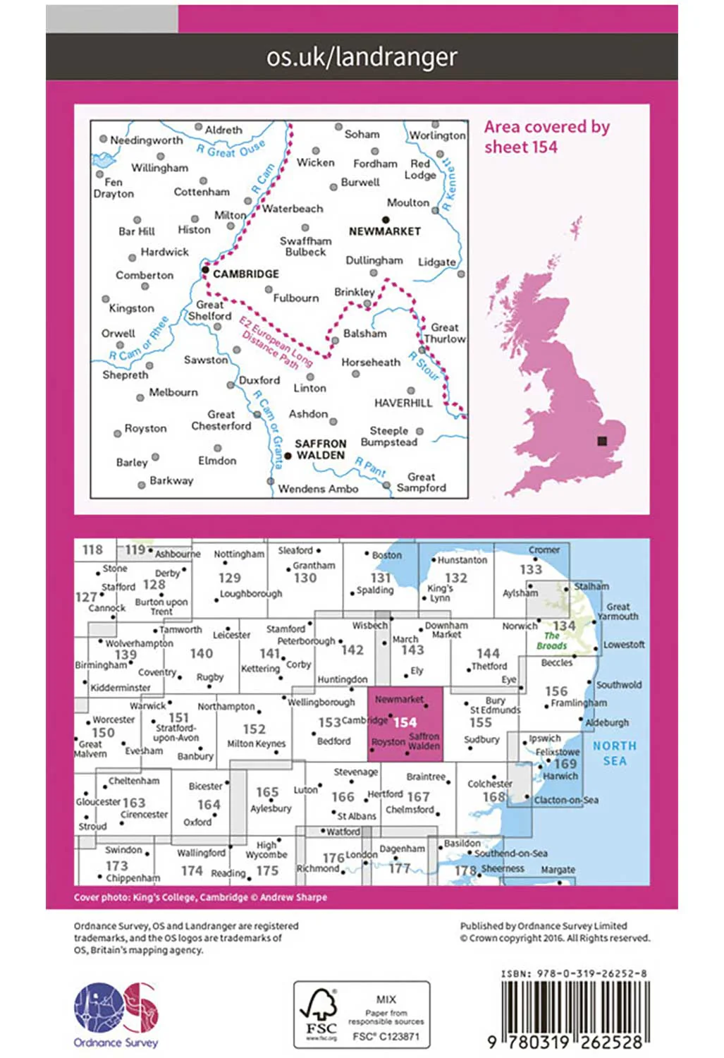 Ordnance Survey Cambridge, Newmarket & Saffron Walden - Landranger 154 Map - Image 2
