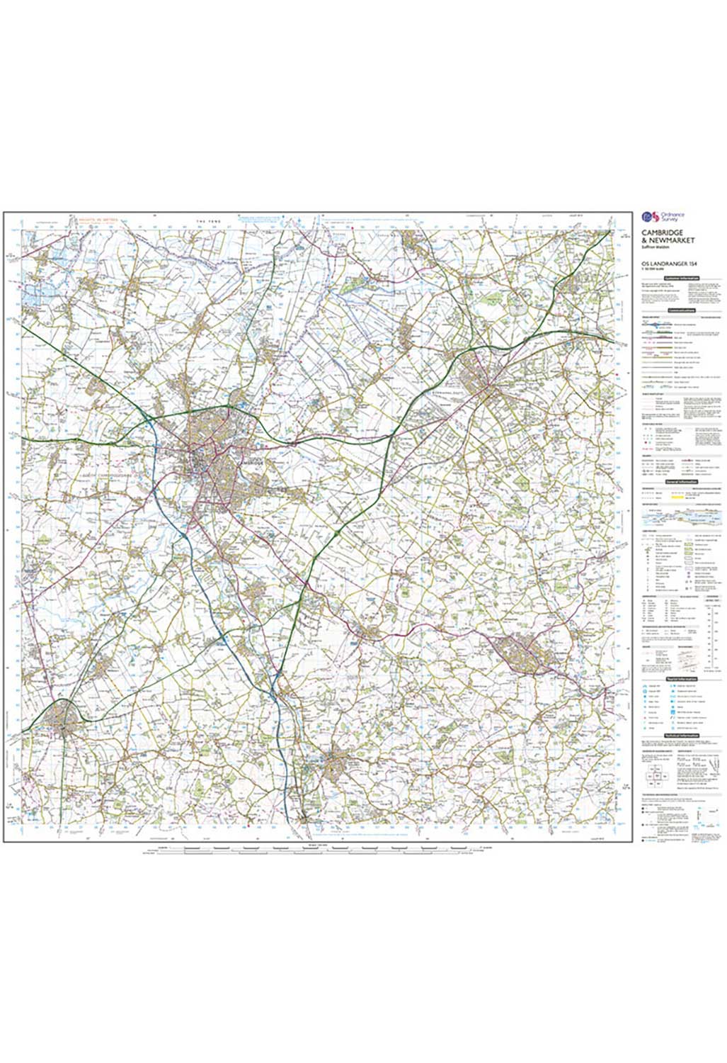 Ordnance Survey Cambridge, Newmarket & Saffron Walden - Landranger 154 Map - Image 3