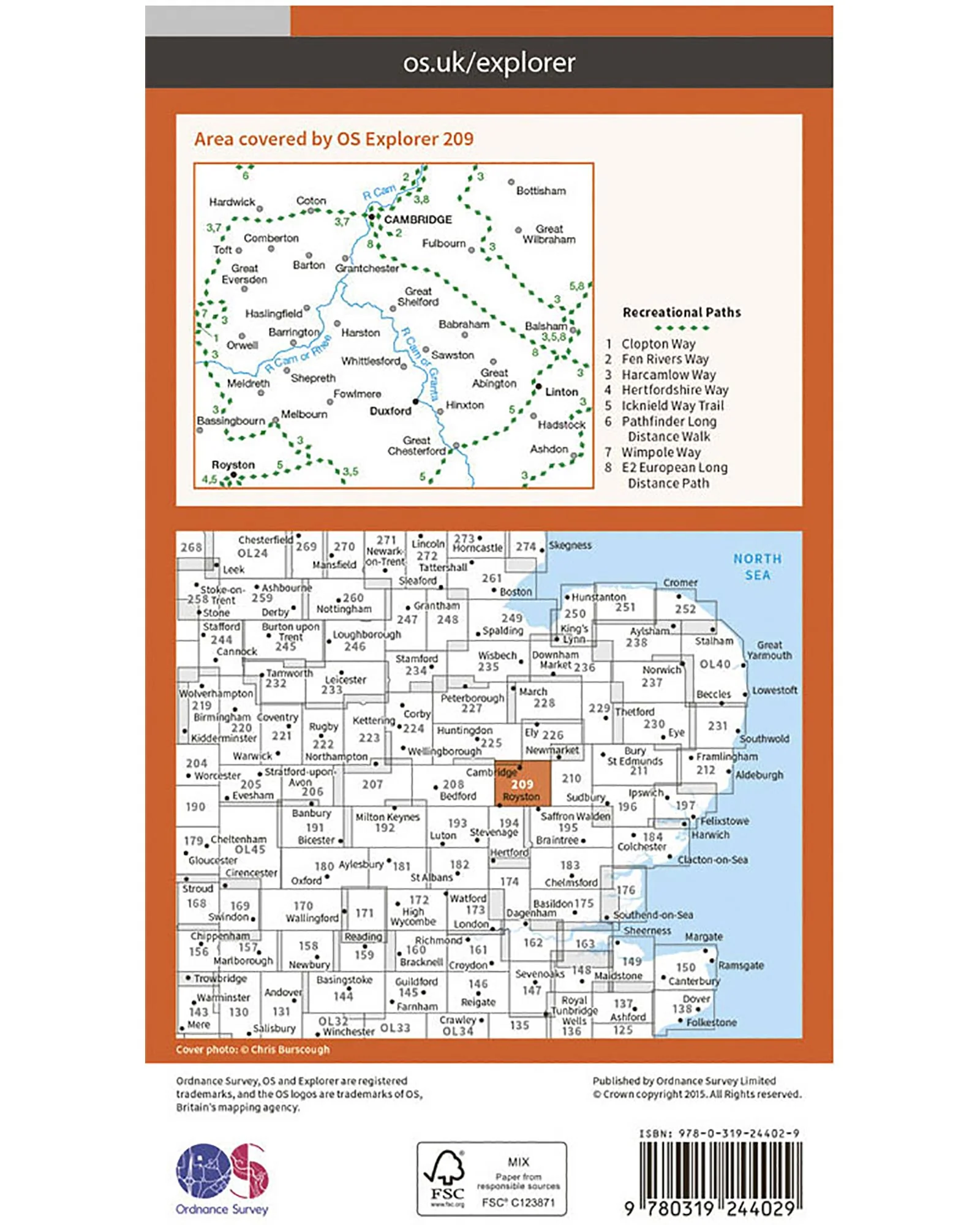 Ordnance Survey Cambridge, Royston, Duxford & Linton - OS Explorer 209 Map - Image 2
