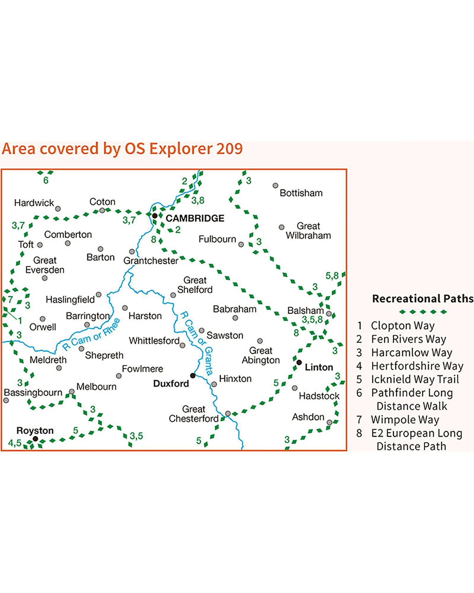 Ordnance Survey Cambridge, Royston, Duxford & Linton - OS Explorer 209 Map - Image 3