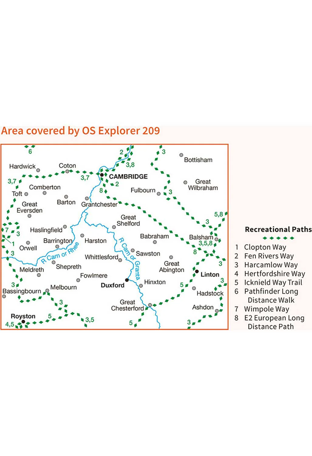 Ordnance Survey Cambridge, Royston, Duxford & Linton - OS Explorer Active 209 Map - Image 3