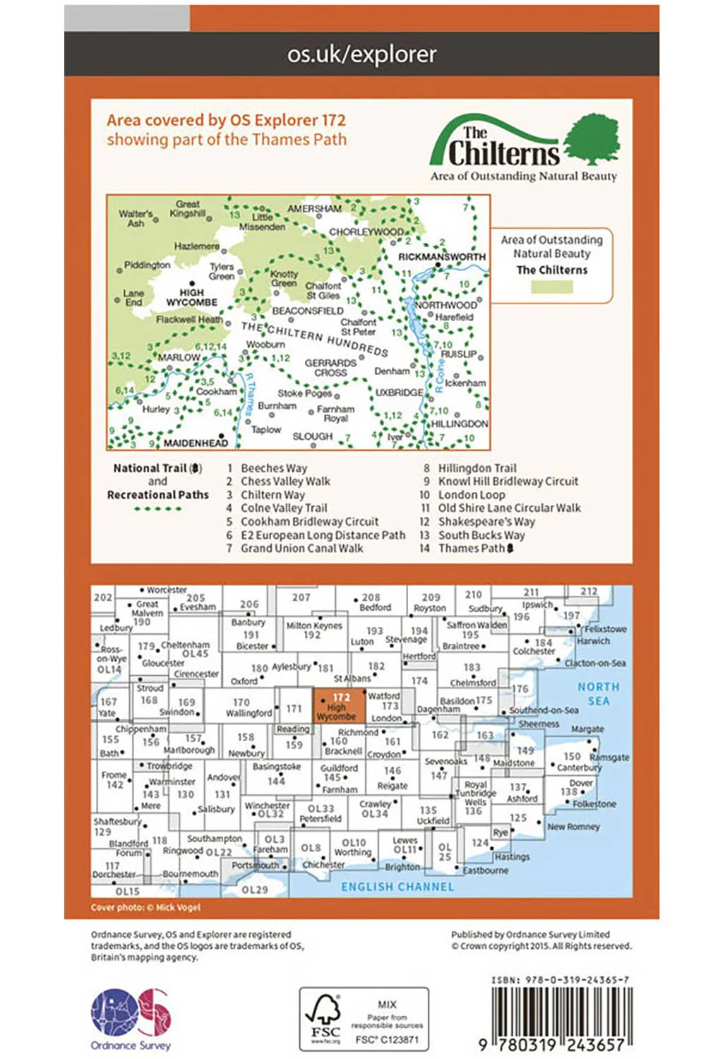Ordnance Survey Chiltern Hills East - OS Explorer 172 Map - Image 2