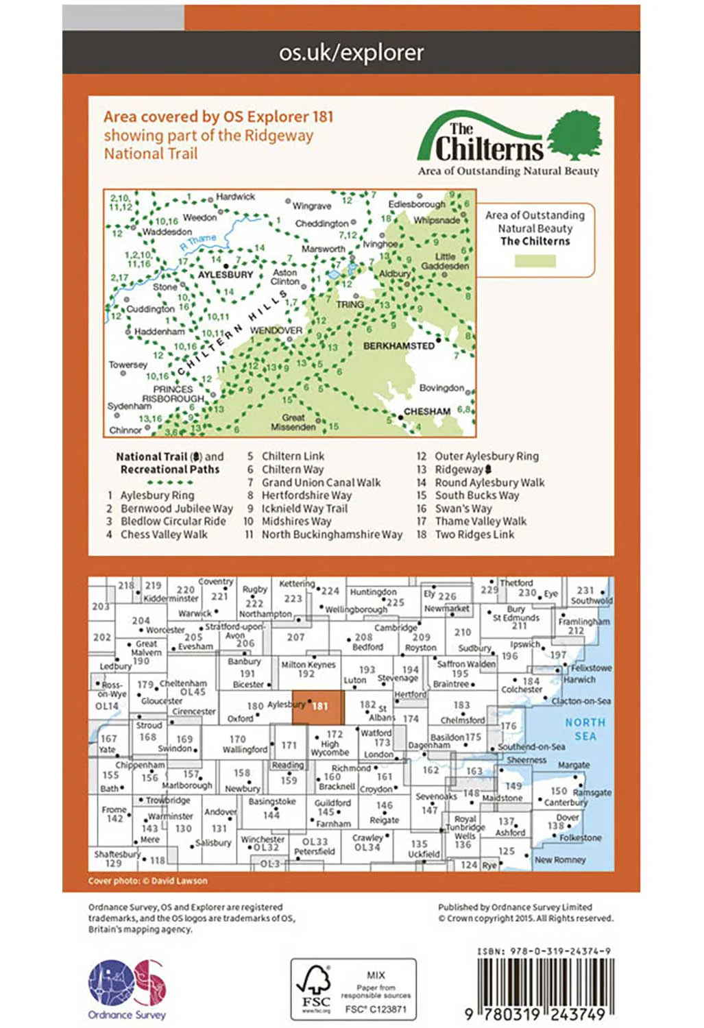 Ordnance Survey Chiltern Hills North - OS Explorer 181 Map - Image 2