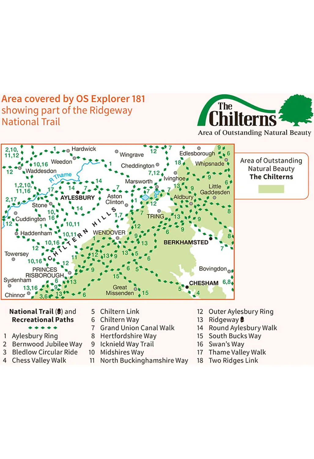 Ordnance Survey Chiltern Hills North - OS Explorer 181 Map - Image 3