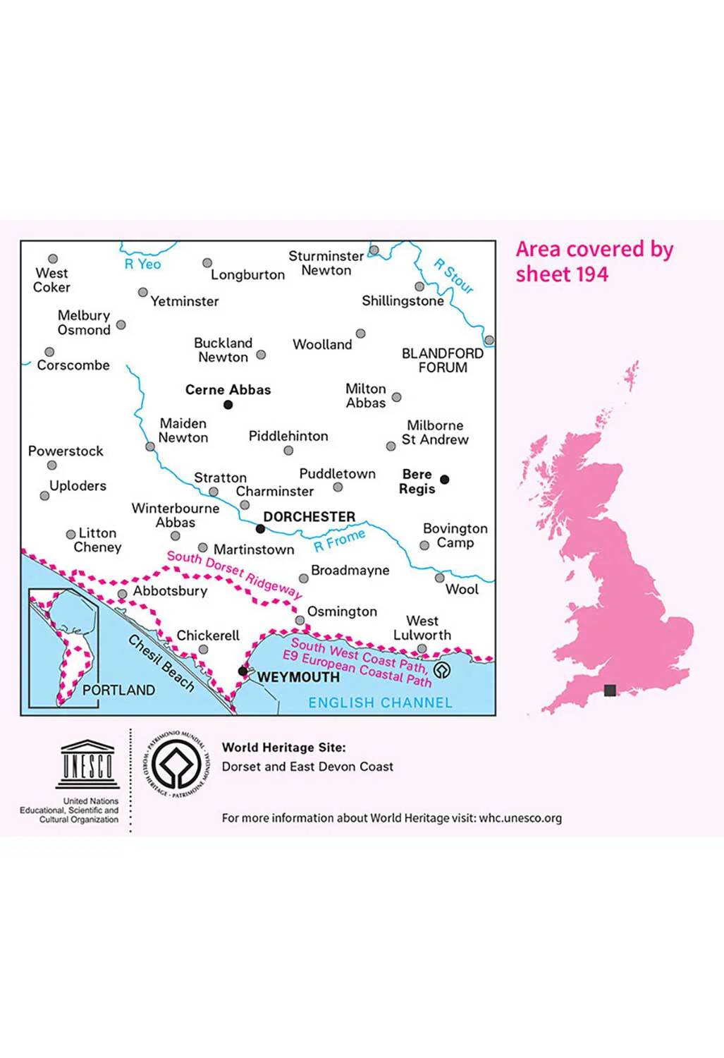 Ordnance Survey Dorchester, Weymouth, Cerne Abbas & Bere Regis - Landranger 194 Map - Image 3