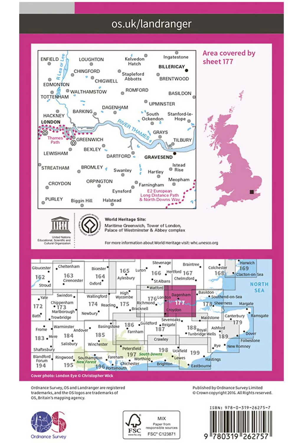 Ordnance Survey East London, Billericay & Gravesend - Landranger 177 Map - Image 2