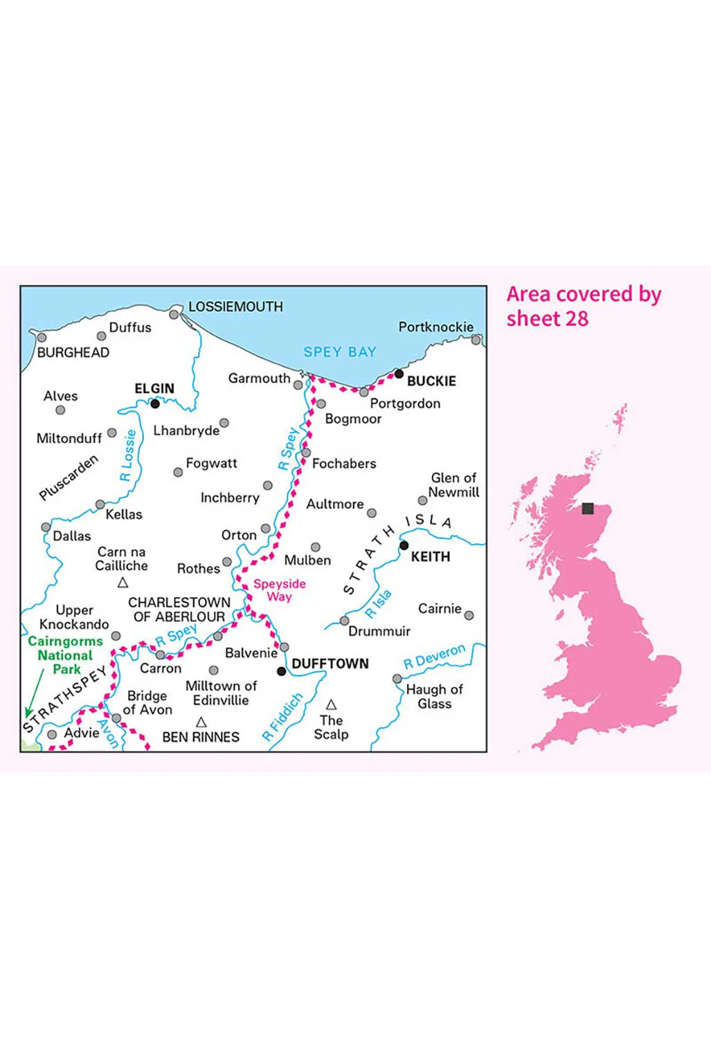 Ordnance Survey Elgin, Dufftown, Buckie & Keith - Landranger 28 Map - Image 2