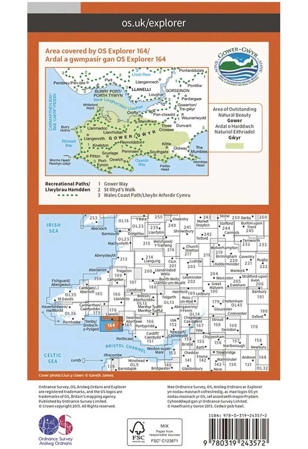 Ordnance Survey Gower - OS Explorer 164 Map - Image 2