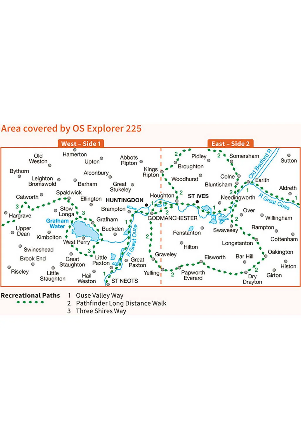 Ordnance Survey Huntingdon & St Ives, Grafham Water - OS Explorer 225 Map - Image 2