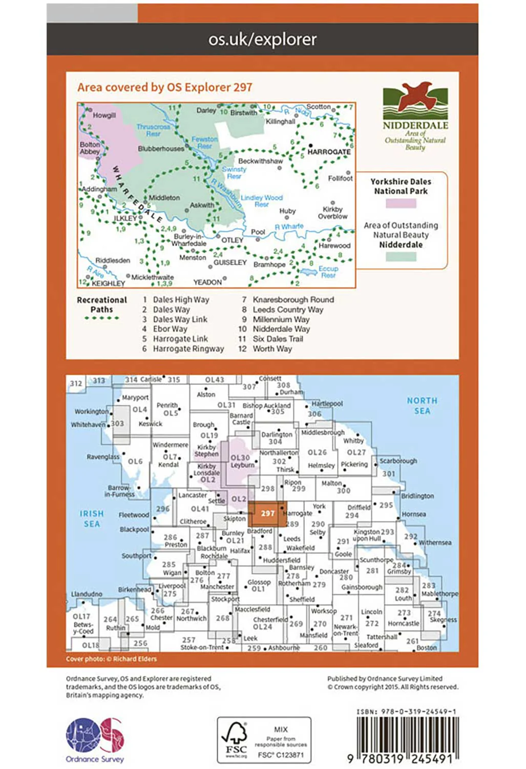 Ordnance Survey Lower Wharfedale & Washburn Valley - OS Explorer 297 Map - Image 2