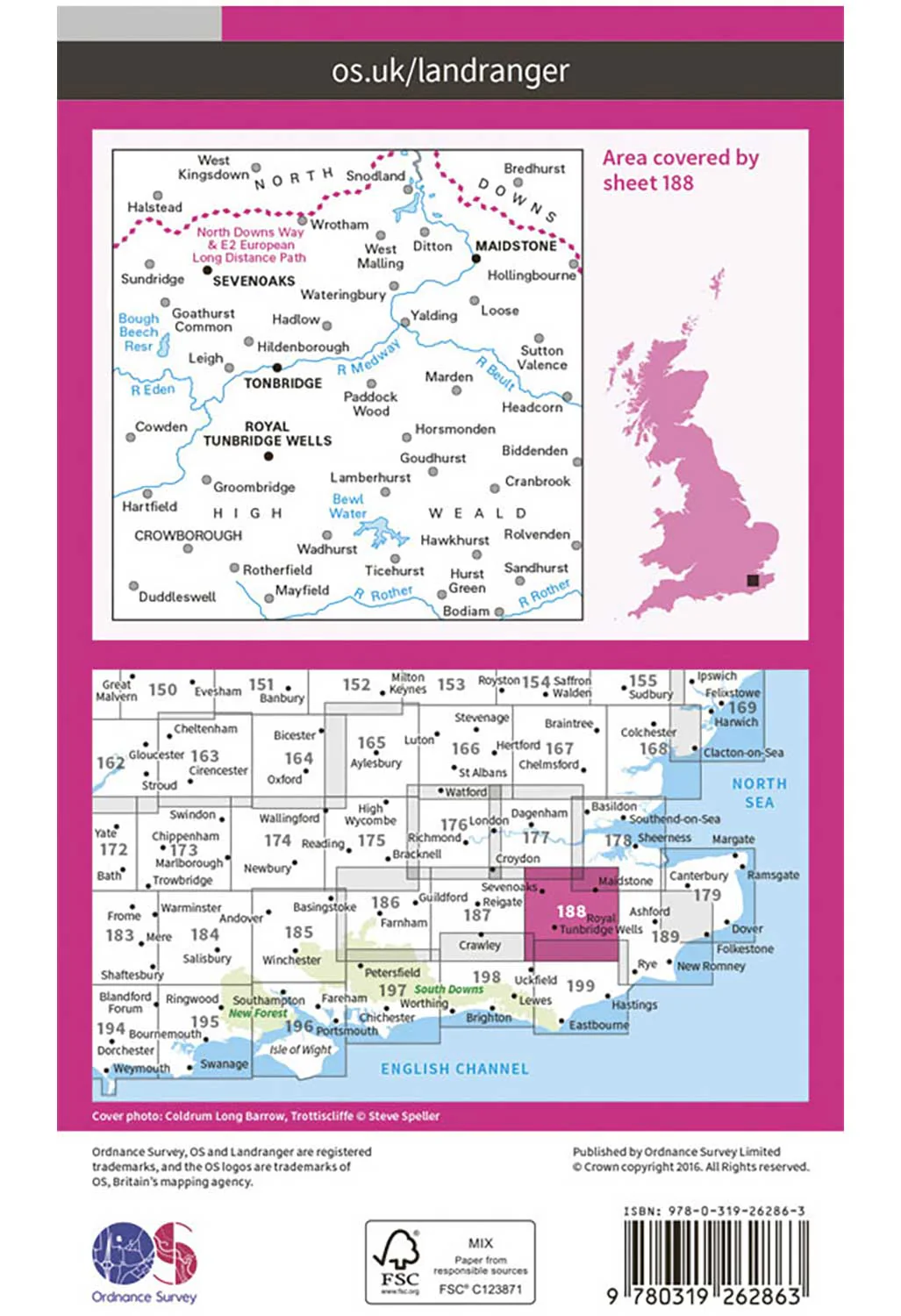 Ordnance Survey Maidstone & Royal Tunbridge Wells - Landranger 188 Map - Image 2