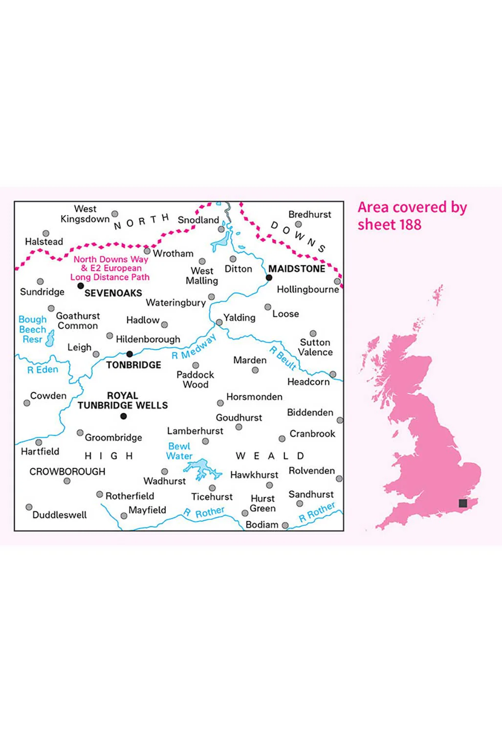 Ordnance Survey Maidstone & Royal Tunbridge Wells - Landranger 188 Map - Image 3