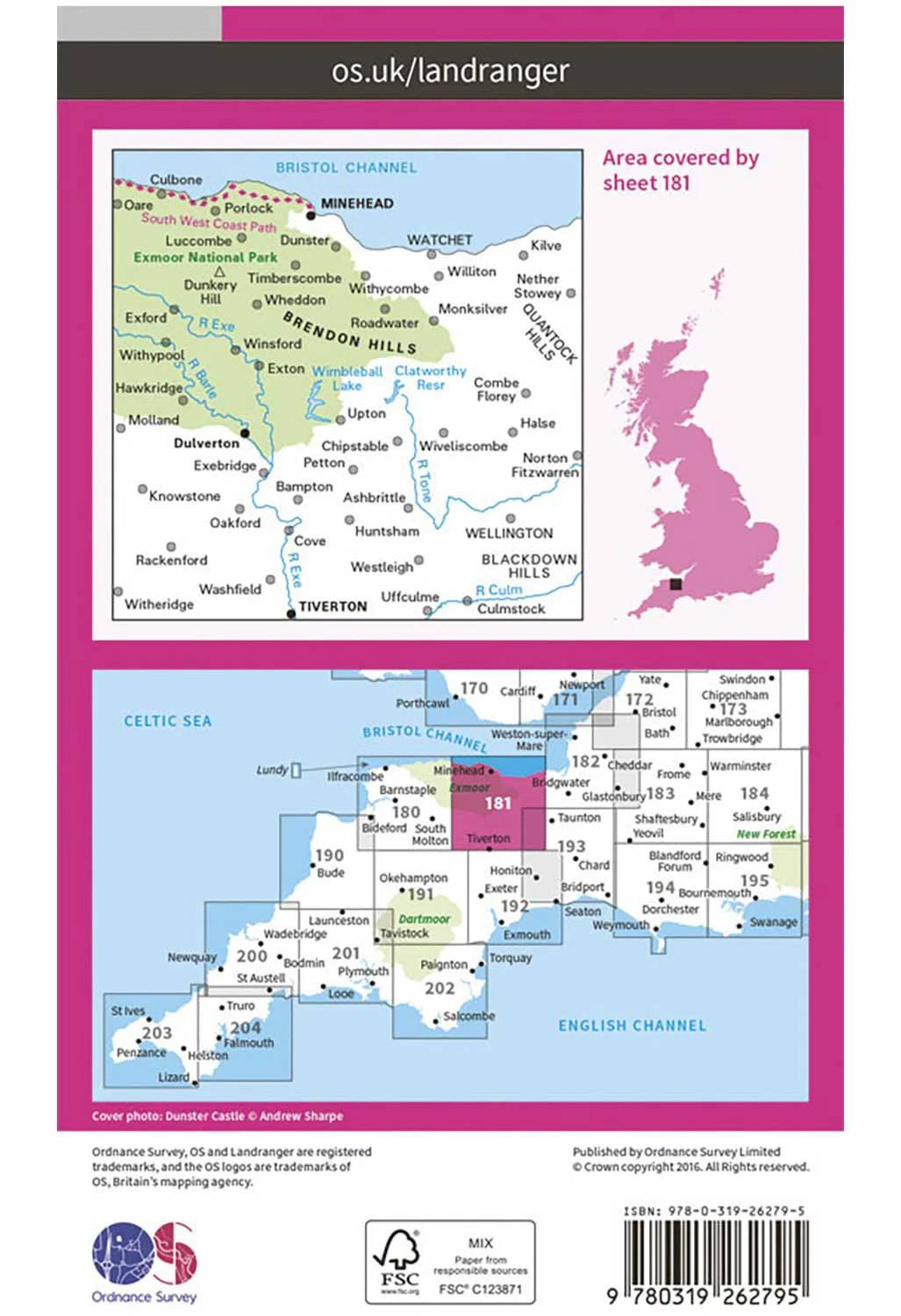 Ordnance Survey Minehead, Brendon Hills, Dulverton & Tiverton - Landranger 181 Map - Image 2