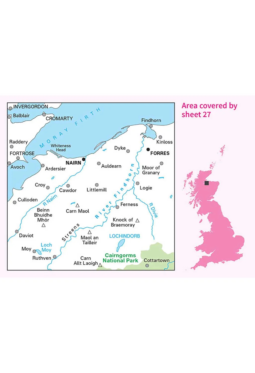 Ordnance Survey Nairn & Forres, River Findhorn - Landranger 27 Map - Image 2