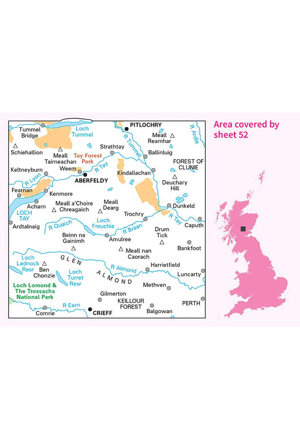 Ordnance Survey Pitlochry & Crieff - Landranger 52 Map - Image 2
