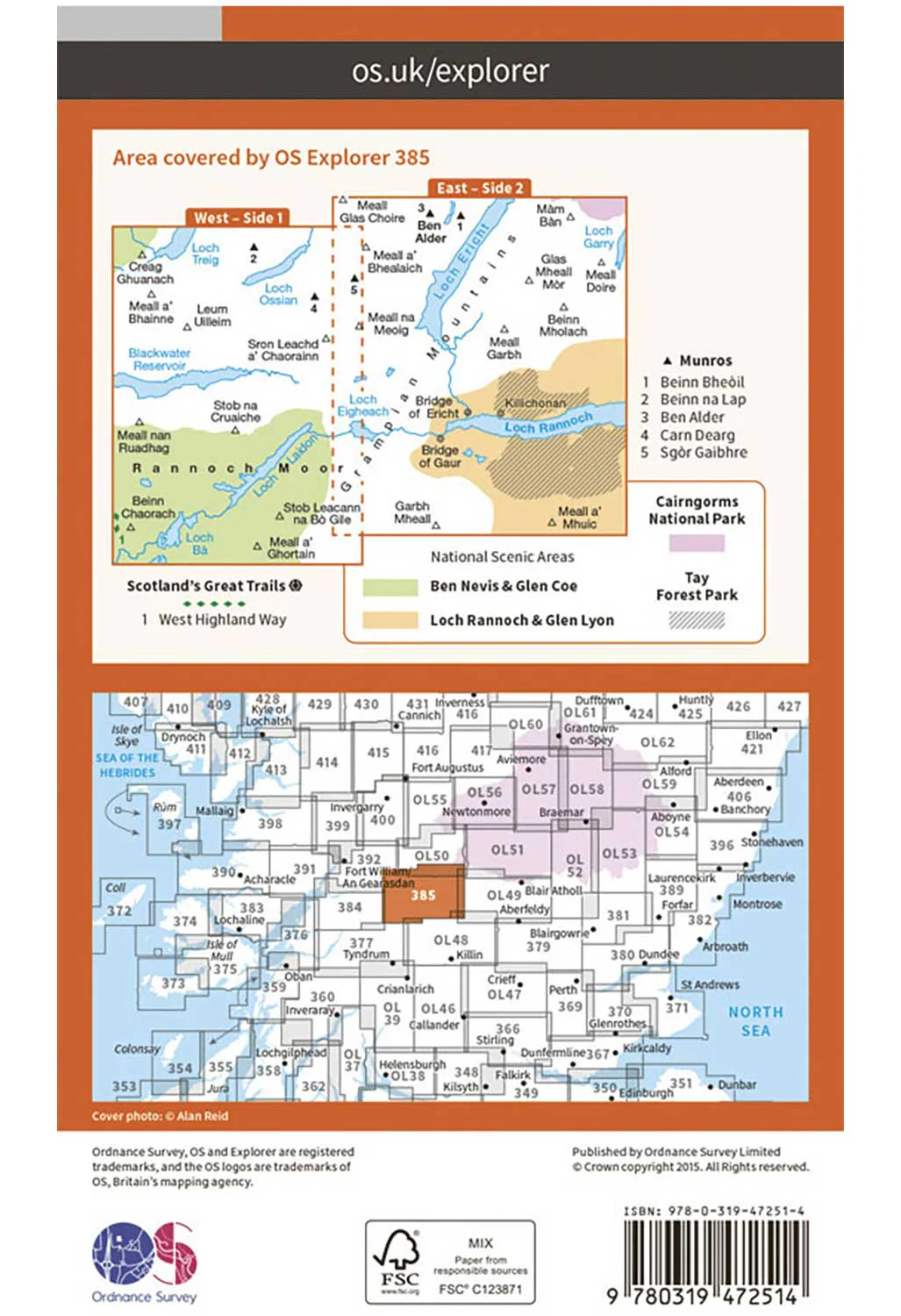 Ordnance Survey Rannoch Moor & Ben Alder - OS Explorer Active 385 Map - Image 2