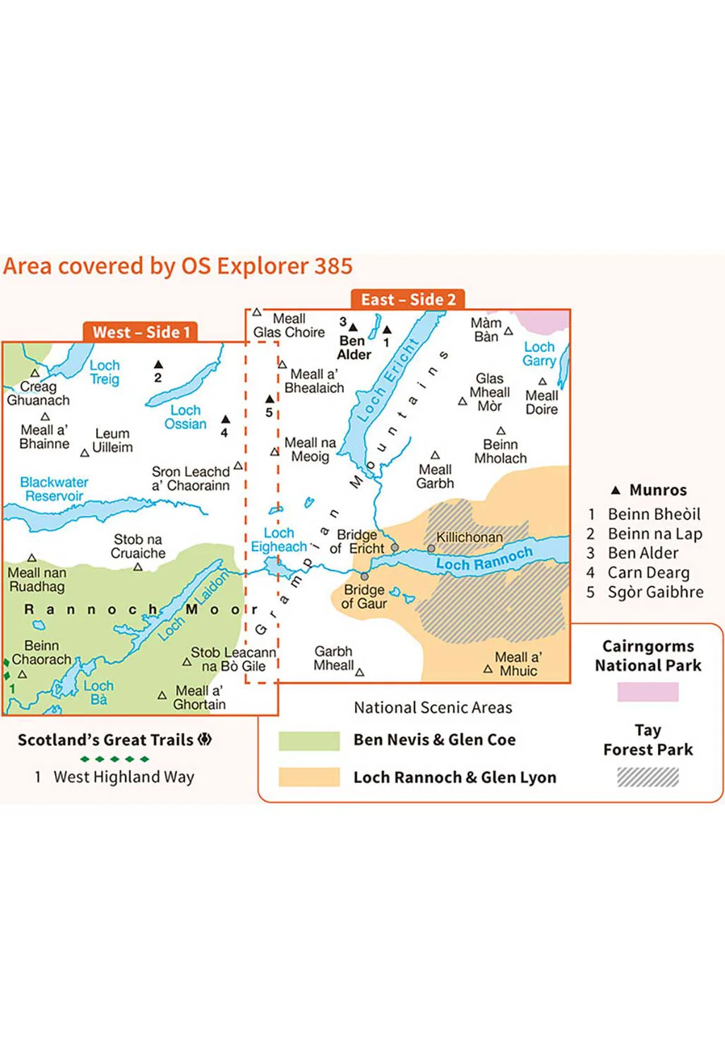 Ordnance Survey Rannoch Moor & Ben Alder - OS Explorer Active 385 Map - Image 3