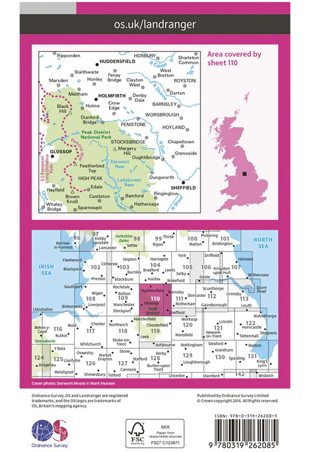 Ordnance Survey Sheffield, Huddersfield, Glossop & Holmfirth - Landranger 110 Map - Image 3