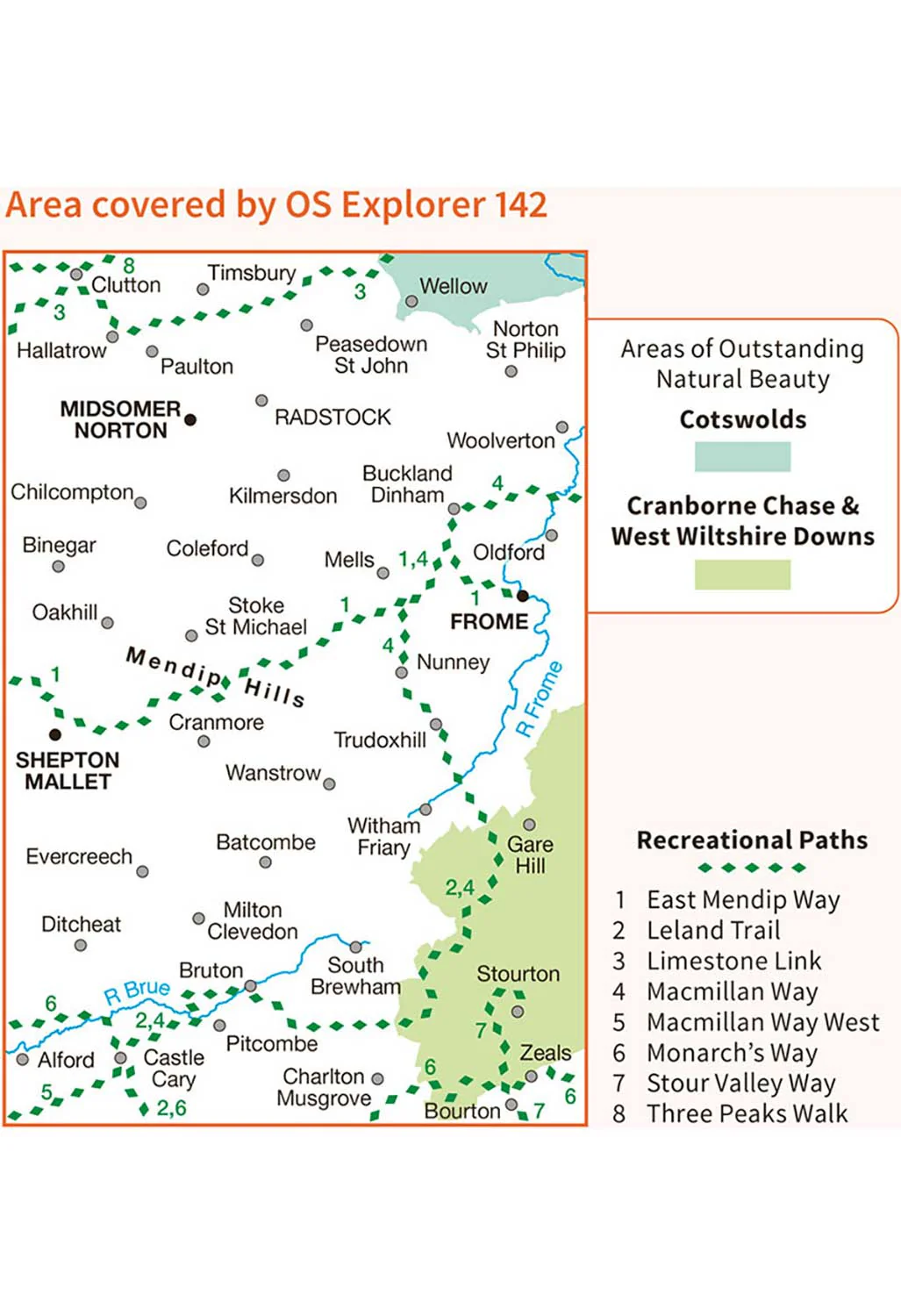 Ordnance Survey Shepton Mallet & Mendip Hills East - OS Explorer 142 Map - Image 3