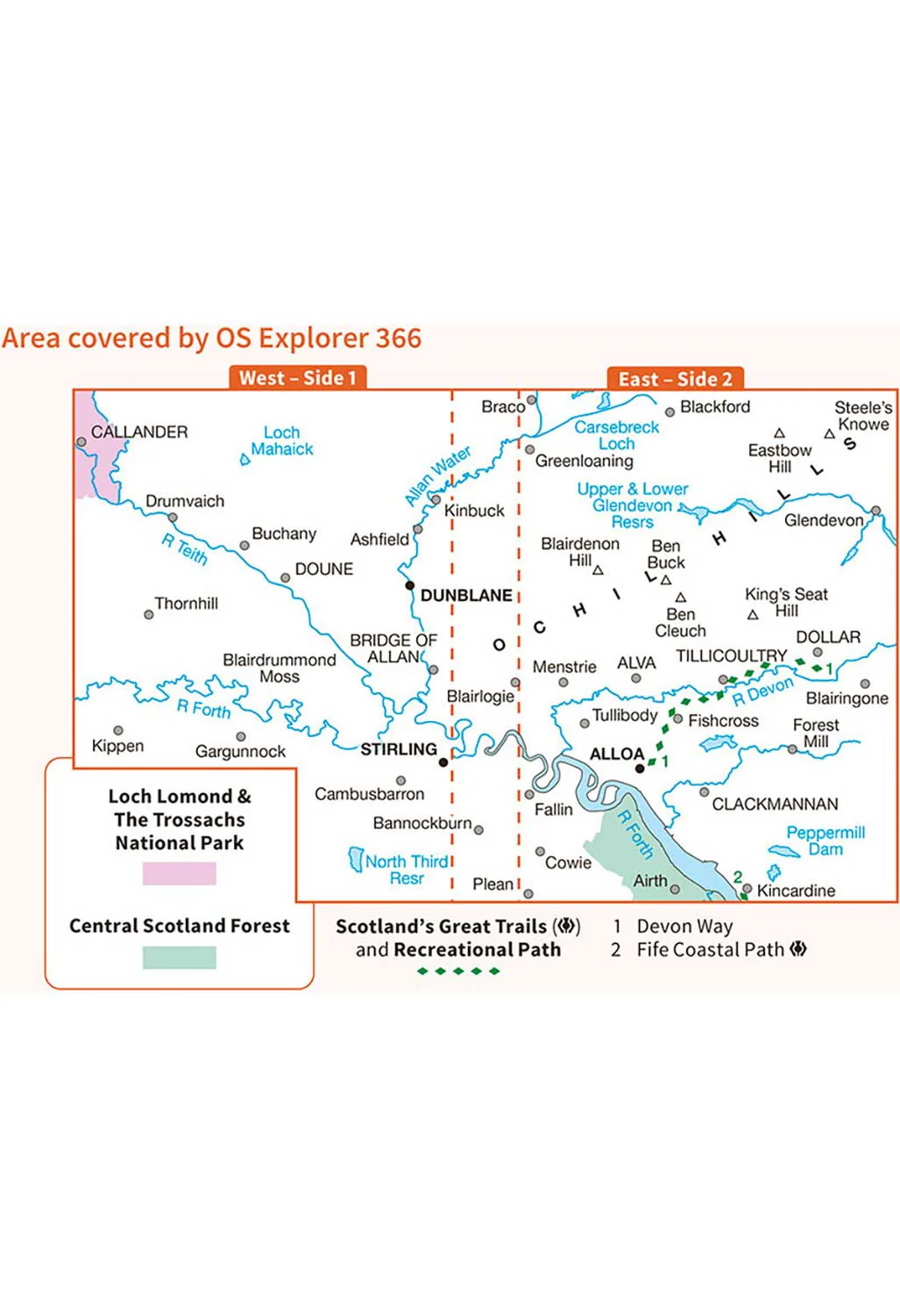 Ordnance Survey Stirling & Ochil Hills West - OS Explorer 366 Map - Image 3