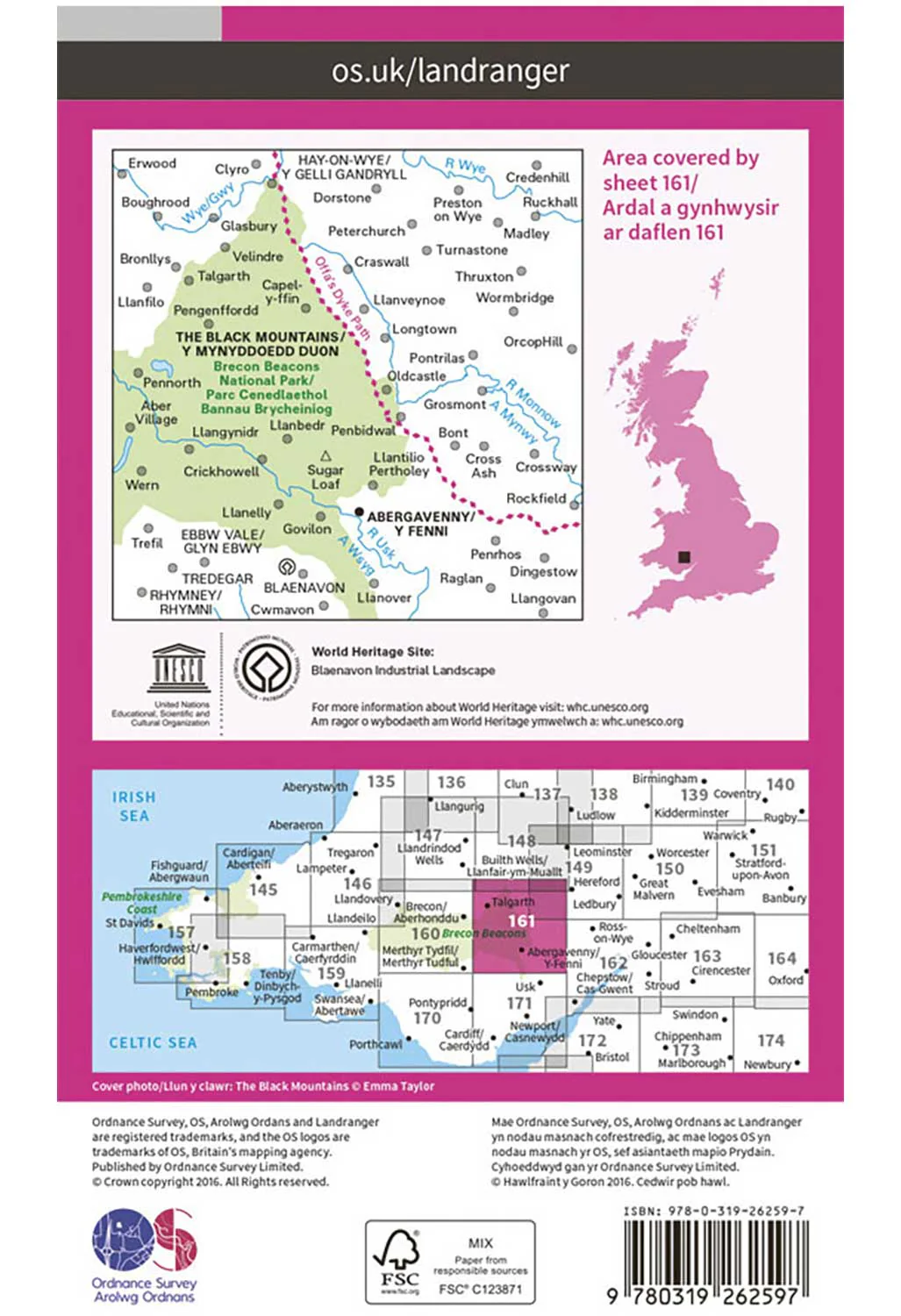 Ordnance Survey The Black Mountains/Y Mynyddoedd Duon - Landranger 161 Map - Image 2