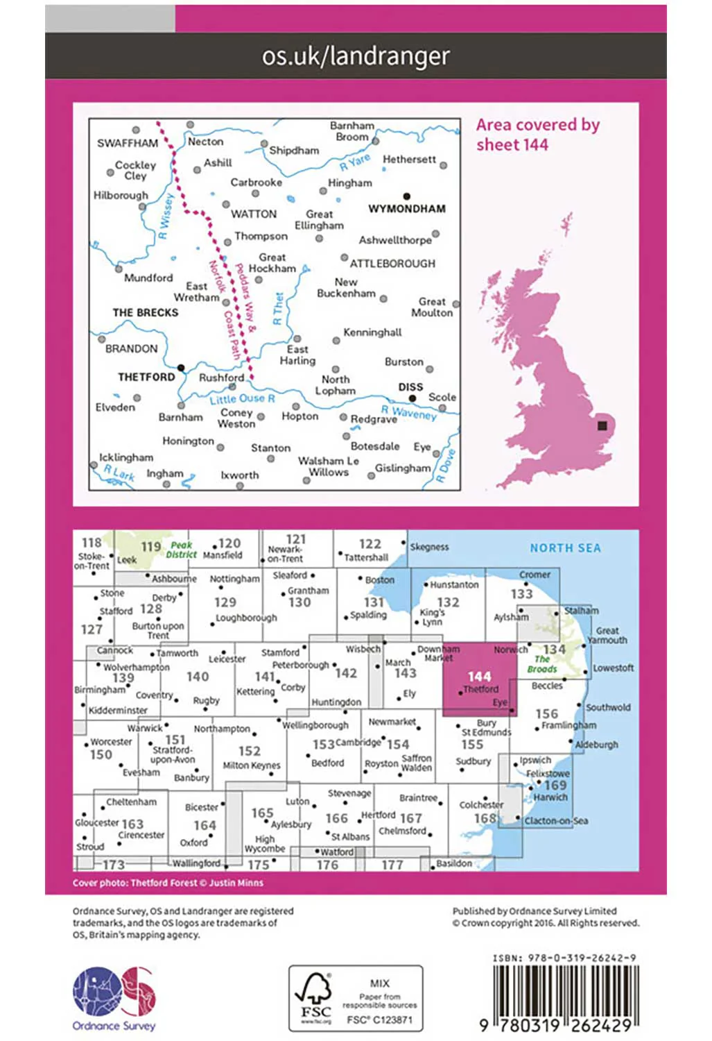 Ordnance Survey Thetford, Diss, Breckland & Wymondham - Landranger 144 Map - Image 3