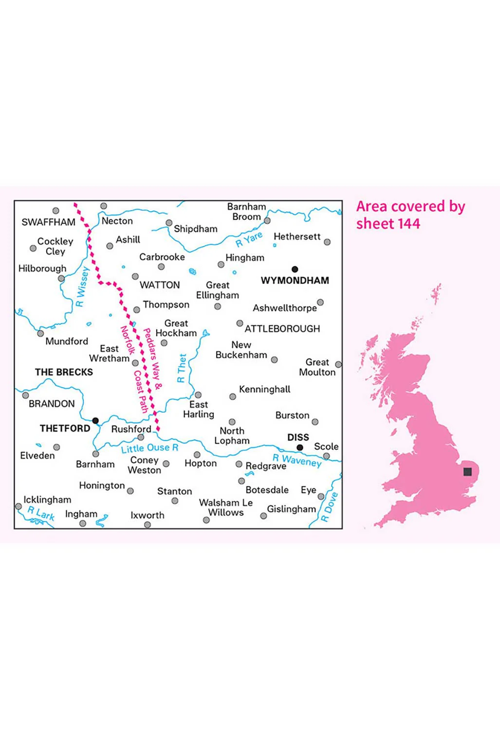 Ordnance Survey Thetford, Diss, Breckland & Wymondham - Landranger 144 Map - Image 5