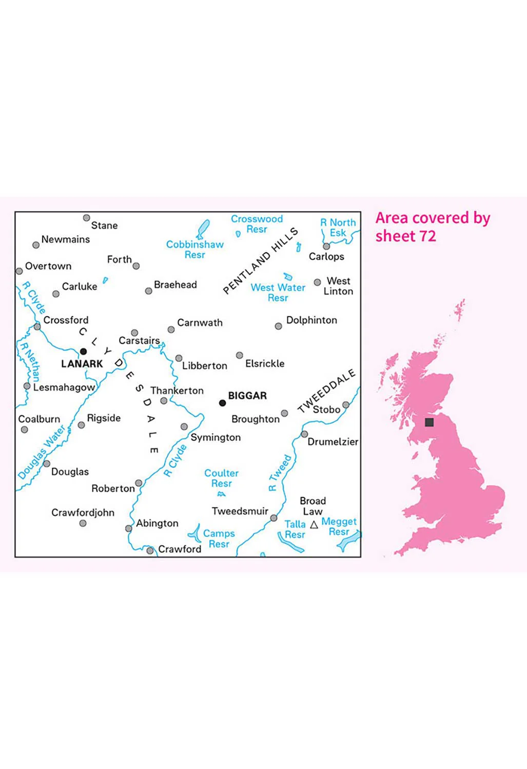 Ordnance Survey Upper Clyde Valley, Biggar & Lanark - Landranger 72 Map - Image 2