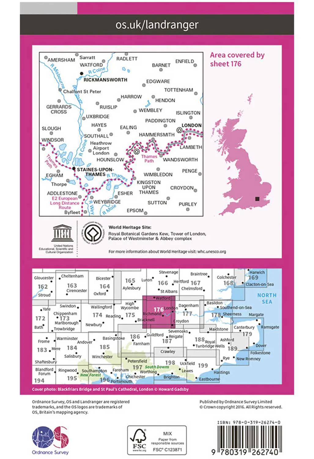 Ordnance Survey West London, Rickmansworth & Staines - Landranger 176 Map - Image 2