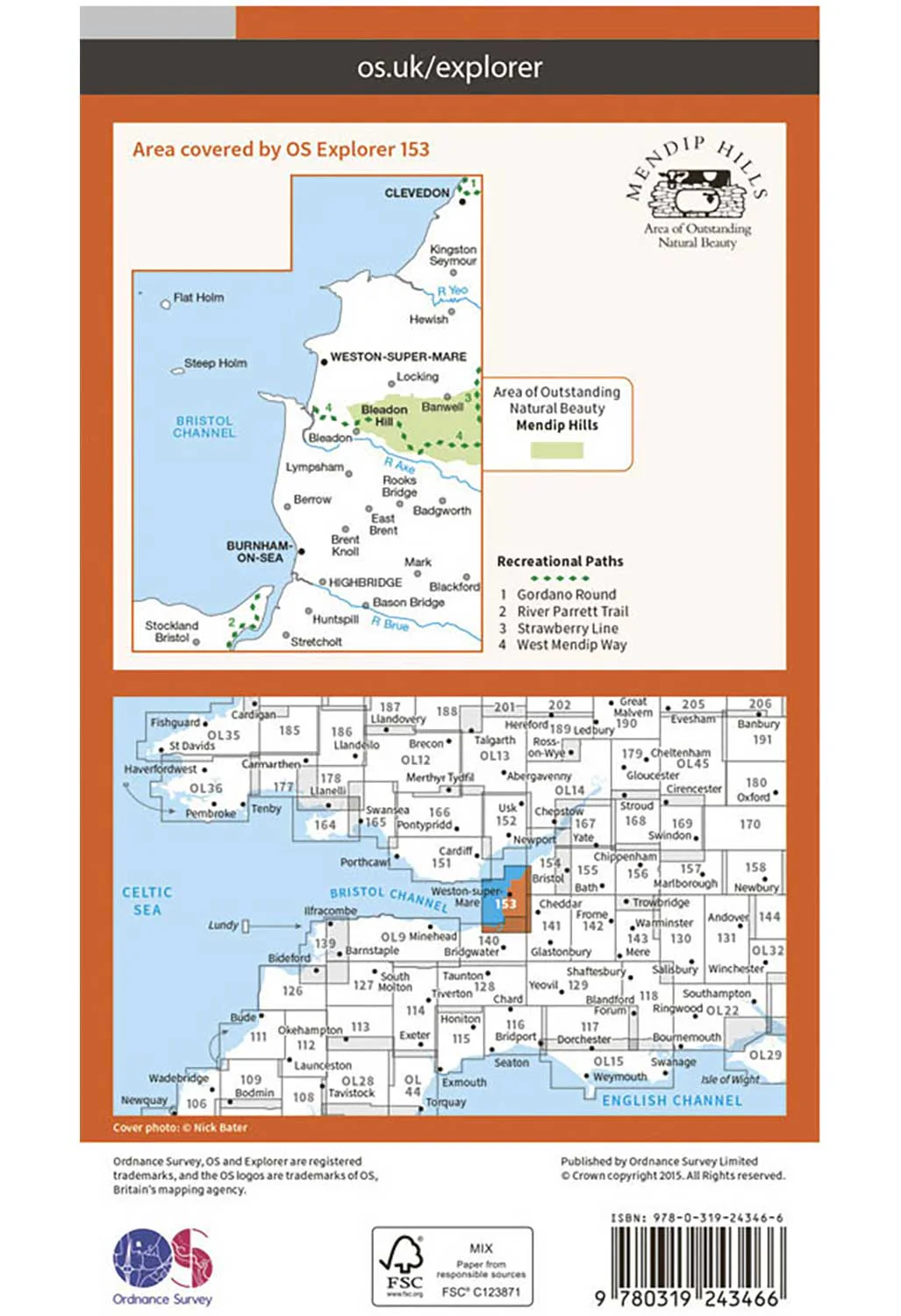 Ordnance Survey Weston-super-Mare & Bleadon Hill - OS Explorer 153 Map - Image 2