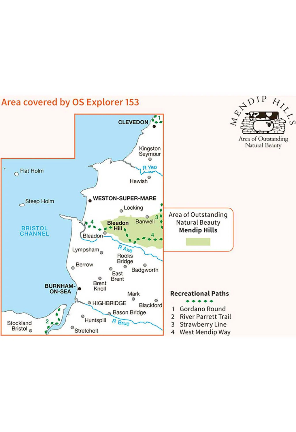 Ordnance Survey Weston-super-Mare & Bleadon Hill - OS Explorer 153 Map - Image 3