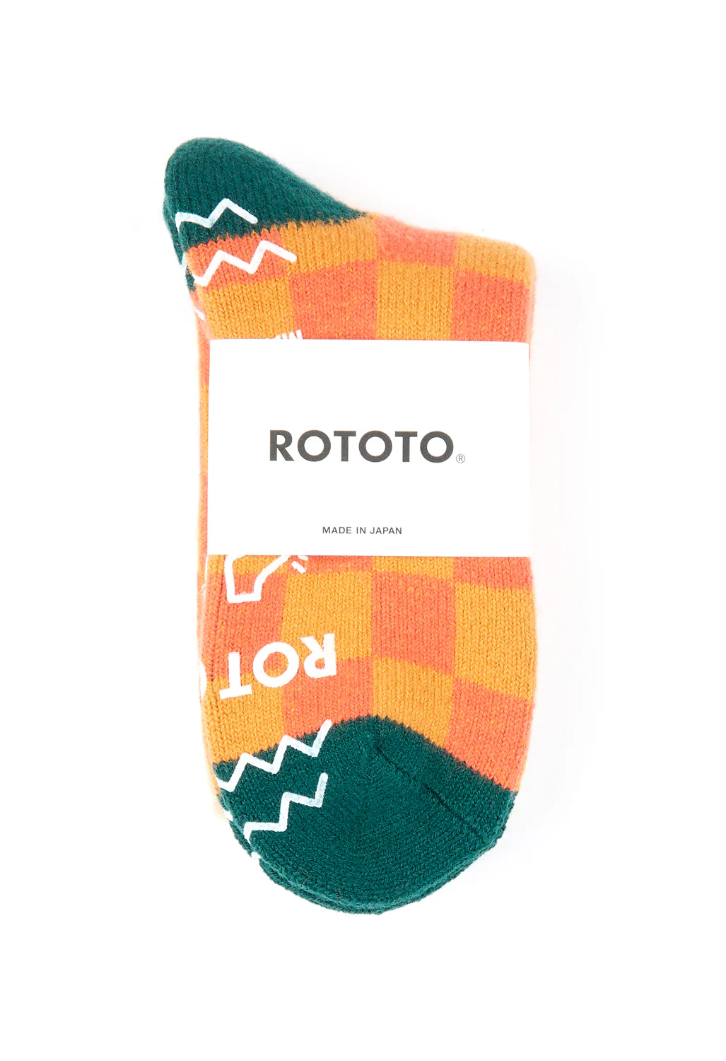 ROTOTO Pile Room Checkerboard Socks - Charcoal / Light Orange - Image 2