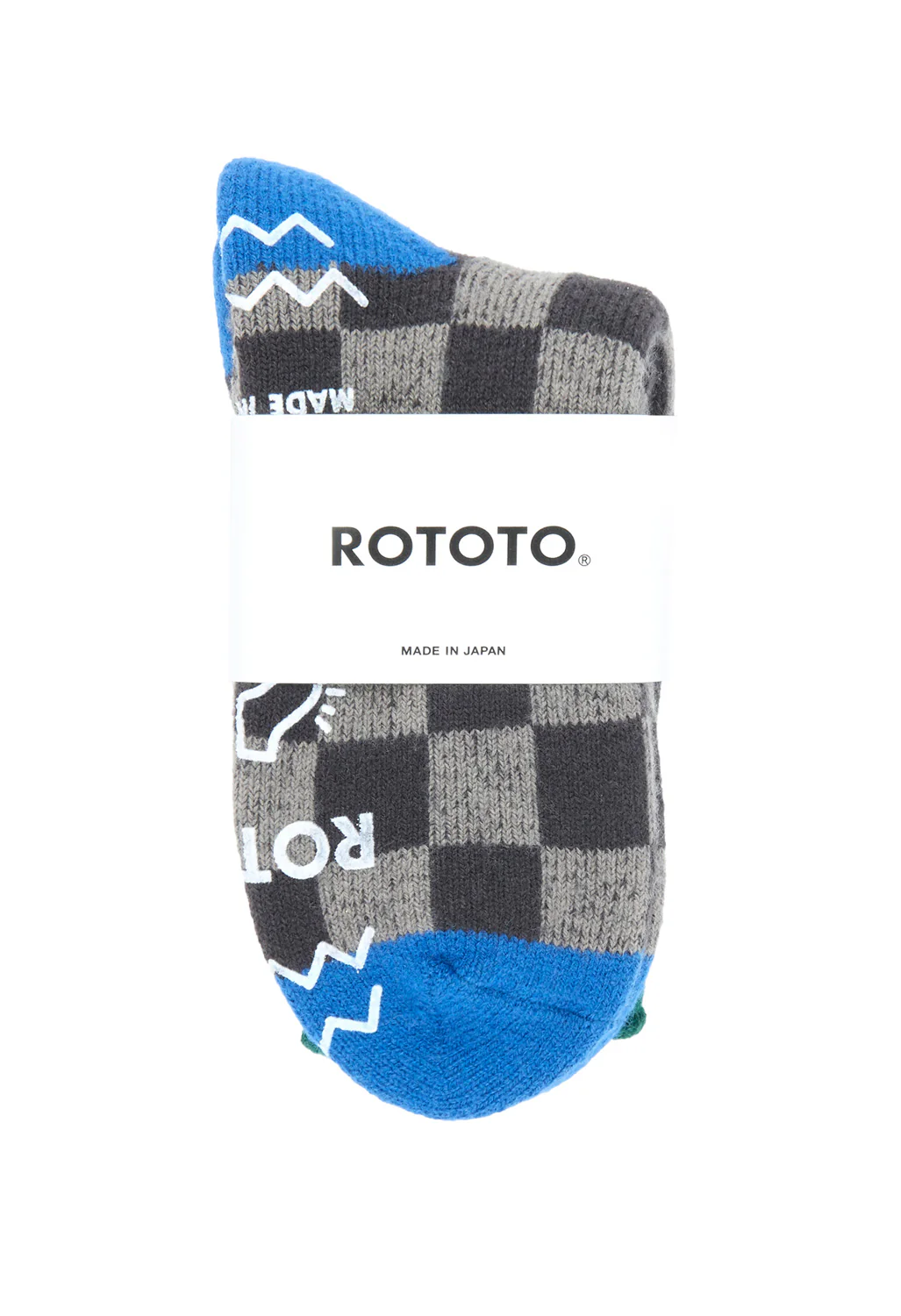 ROTOTO Pile Room Checkerboard Socks - Charcoal / Dark Green / Blue - Image 2