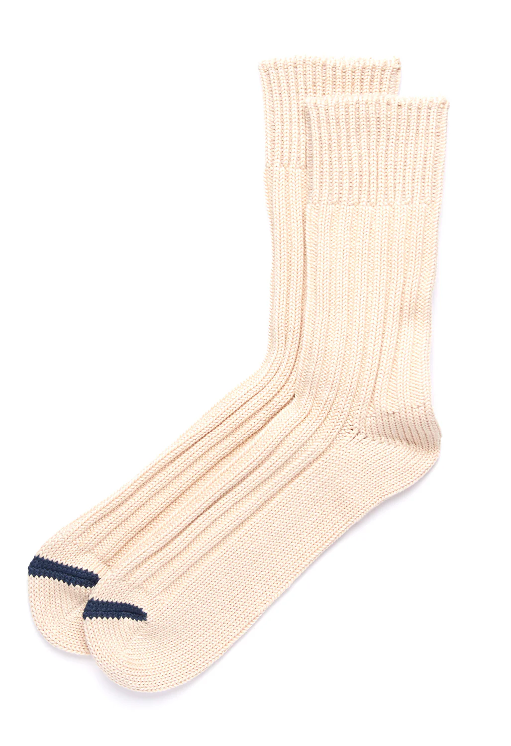 ROTOTO Chunky Ribbed Crew Socks - Raw Beige/Dark Blue